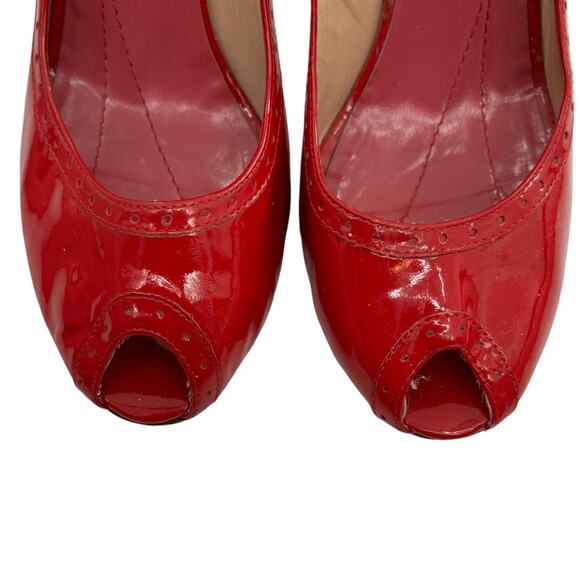 Kate Spade Red Patent Leather Giselle Peep Toe Stiletto Heels - Picture 4 of 11